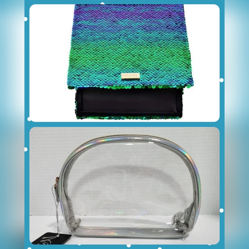 Tarte Mermaid Treasures Custom Magnetic Palette & pearlescent Piped Cosmetic Bag
